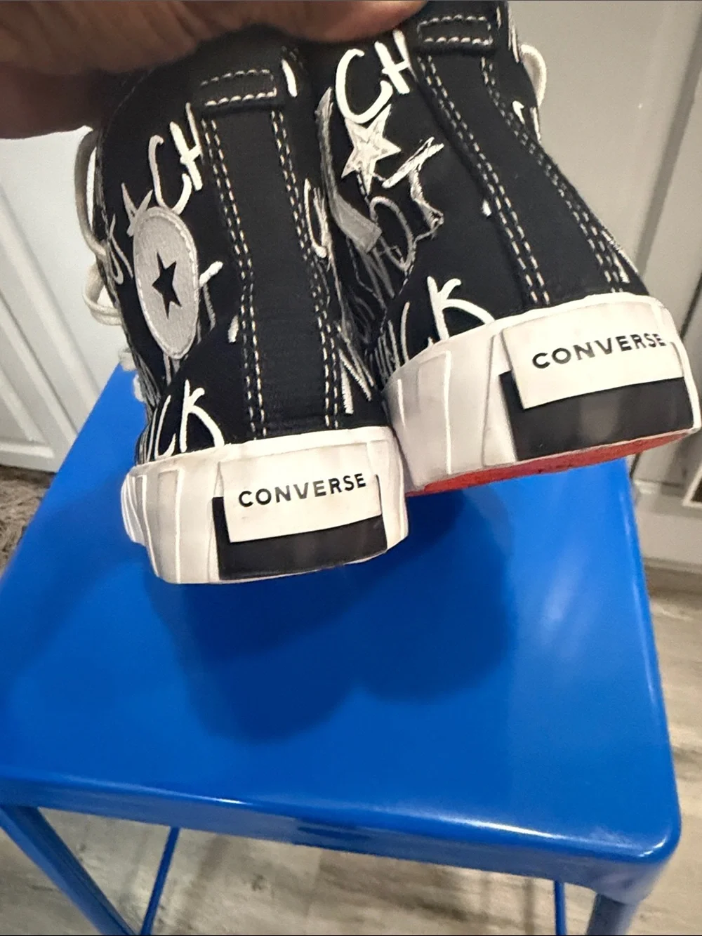 Converse Kids High-Top Sneakers in White, Black & Orange